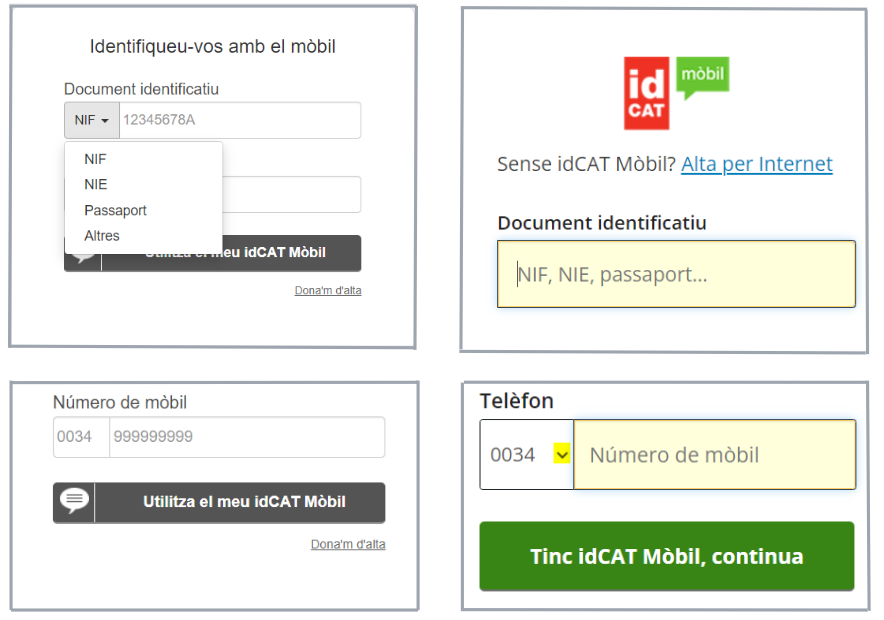 Selecció de document identificatiu i telèfon