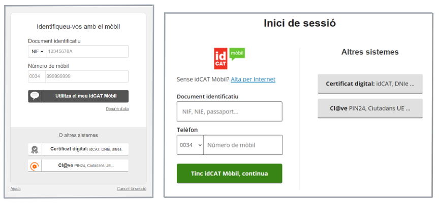 Schermate di aspetto del servizio VÀLid