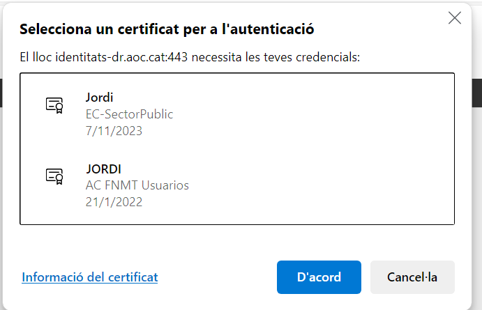 certificats digitals en navegador edge